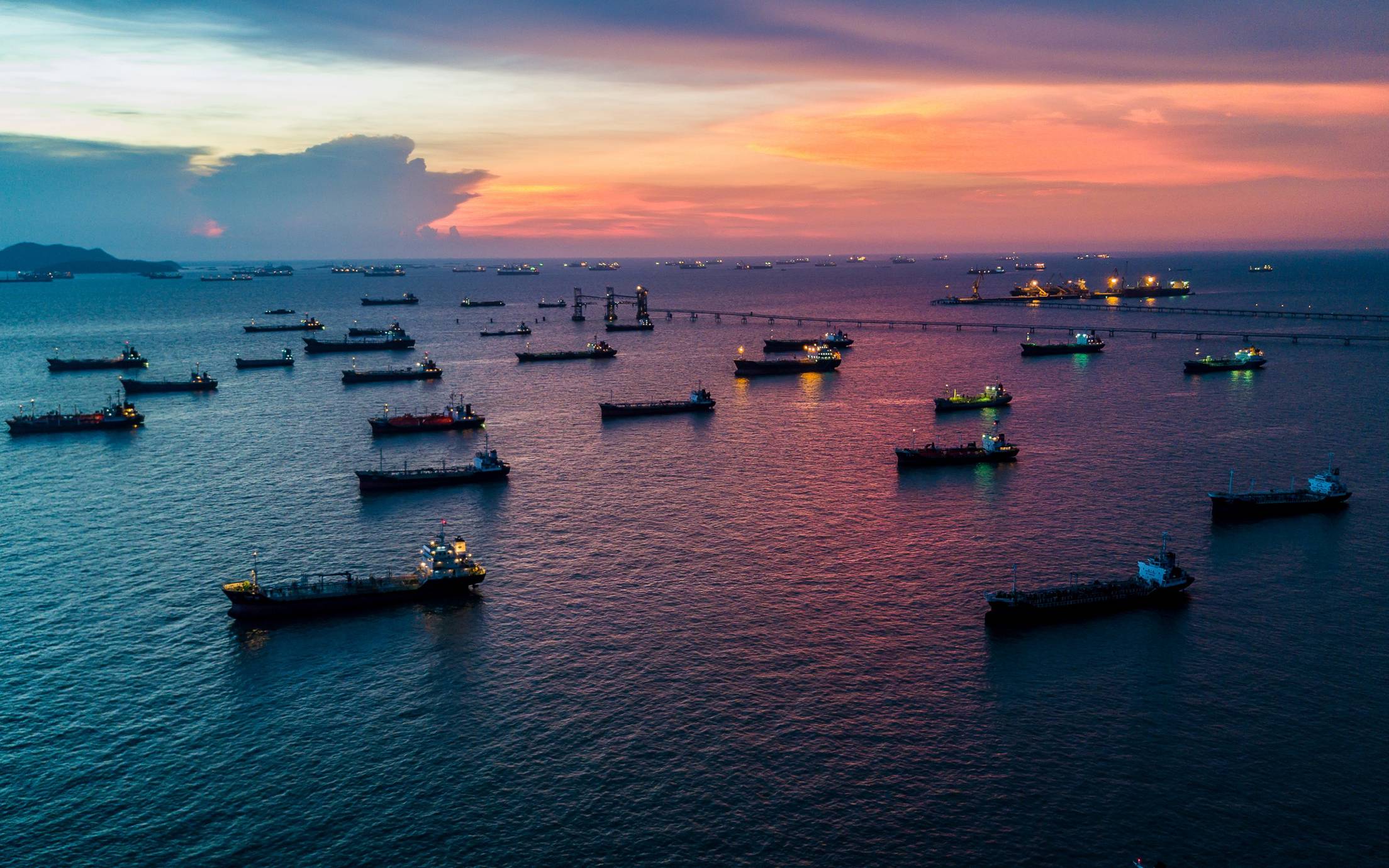 Ships on the sea during sunset