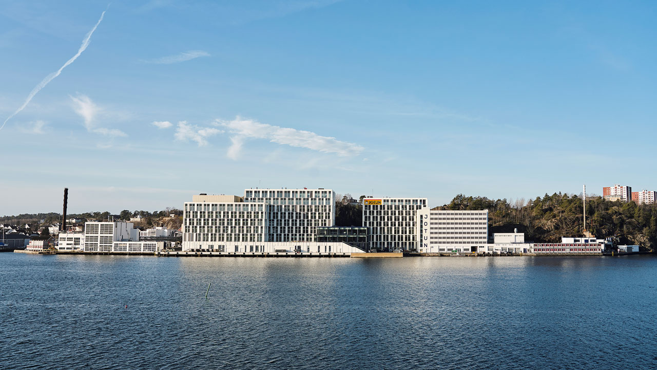 Jotun HQ and R&D centre in Norway view from the sea